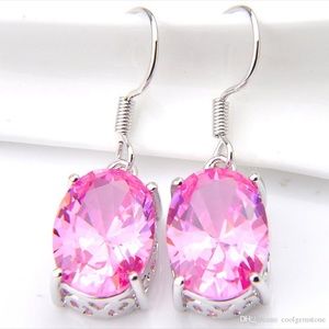 Sterling Silver Bubblegum Pink Drop Earrings w Box